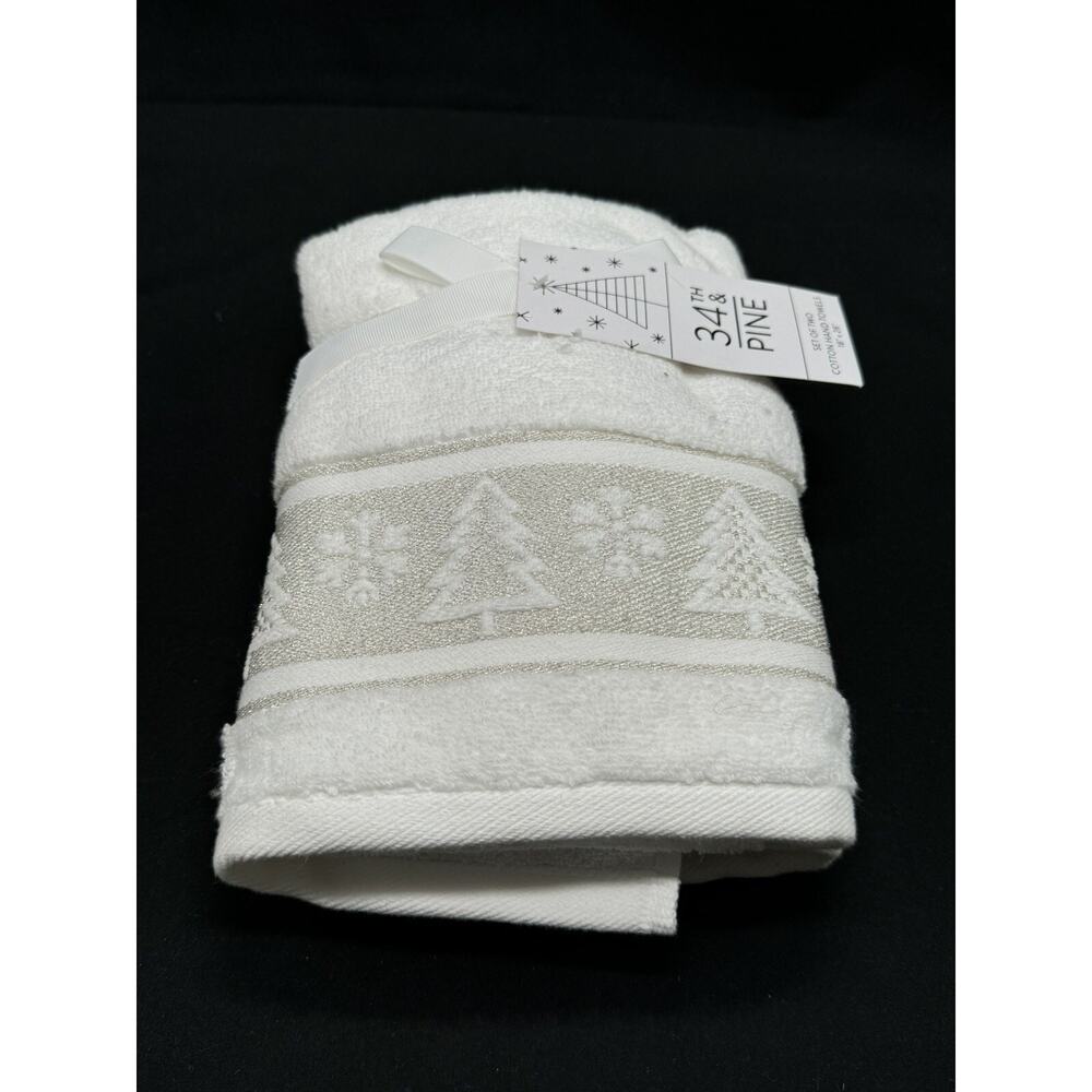 34th & Pine Set of 2 Cotton Hand Towels 18" X 28" White NWT